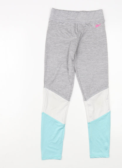 Reebok Womens Grey Colourblock Polyester Compression Leggings Size 8 L24 in Regular