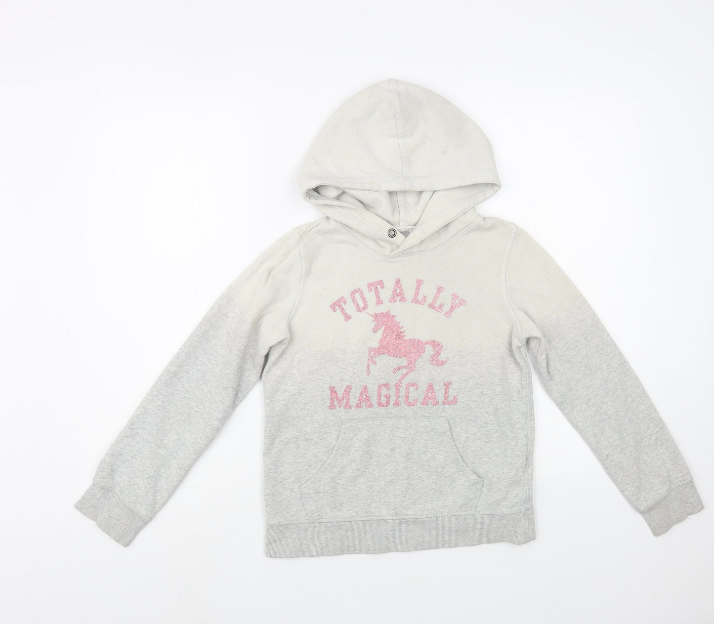 H&M Girls Grey  Cotton Pullover Hoodie Size 10-11 Years  Pullover - Unicorn