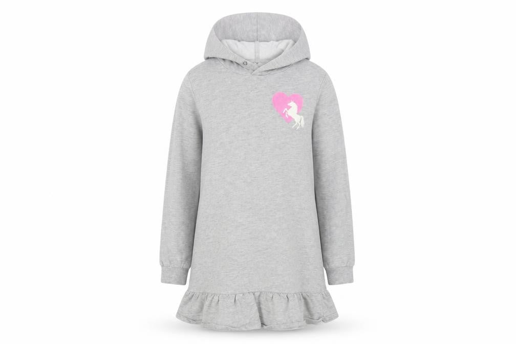 H&M Girls Grey  Cotton Tunic Hoodie Size 10-11 Years  Pullover - Unicorn