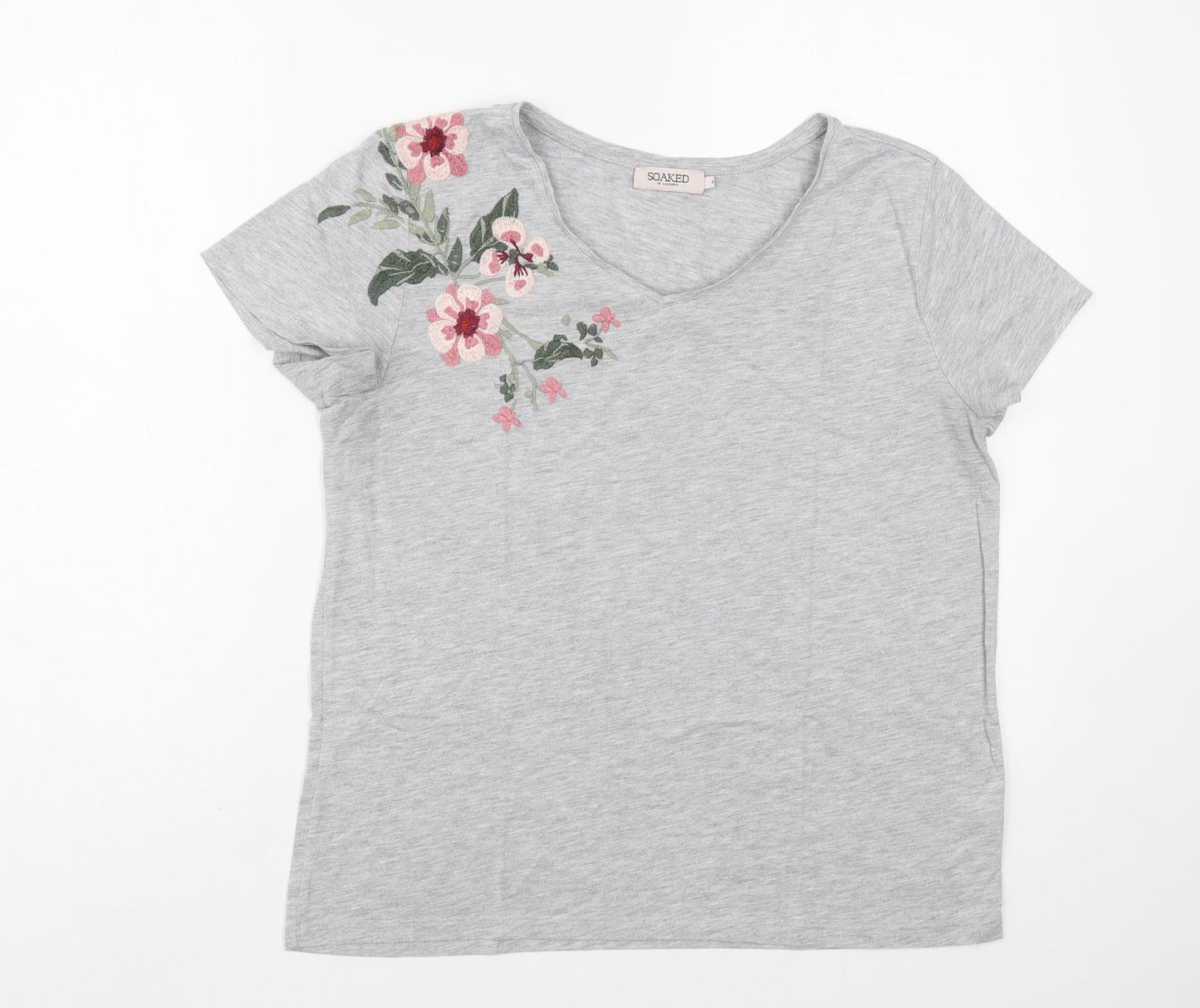 Soaked in Luxury Womens Grey  Polyester Basic T-Shirt Size S V-Neck