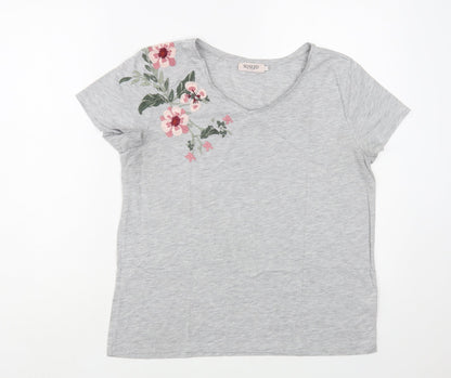 Soaked in Luxury Womens Grey  Polyester Basic T-Shirt Size S V-Neck