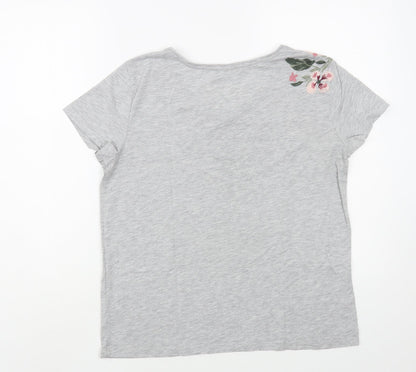 Soaked in Luxury Womens Grey  Polyester Basic T-Shirt Size S V-Neck