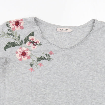 Soaked in Luxury Womens Grey  Polyester Basic T-Shirt Size S V-Neck