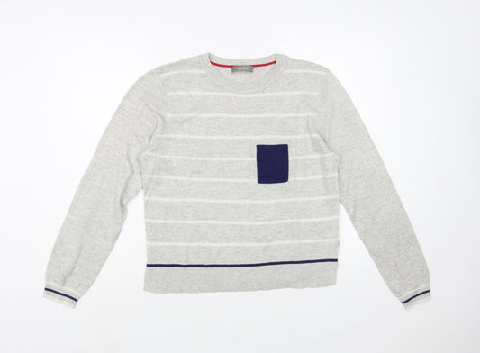Oasis Womens Grey Crew Neck Striped Viscose Pullover Jumper Size L