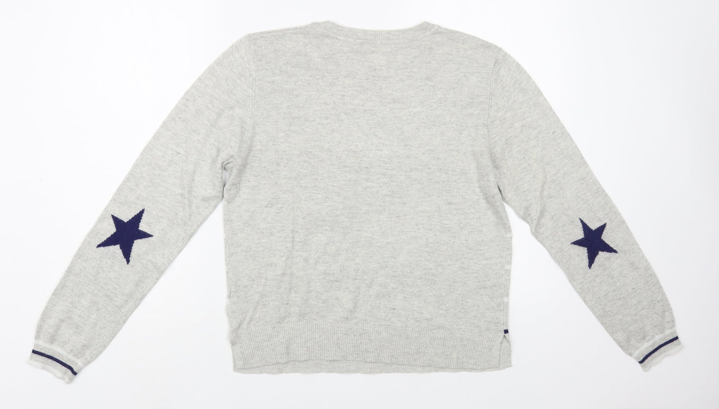 Oasis Womens Grey Crew Neck Striped Viscose Pullover Jumper Size L