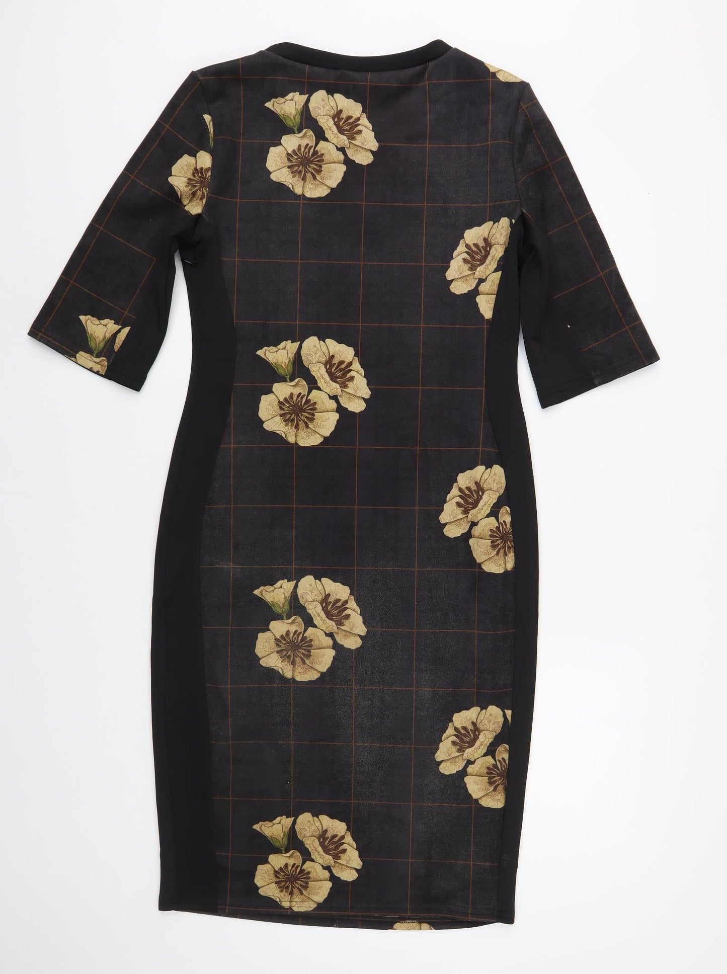 Stardust+Steel Womens Grey Floral Polyester Pencil Dress  Size 12  Round Neck Zip