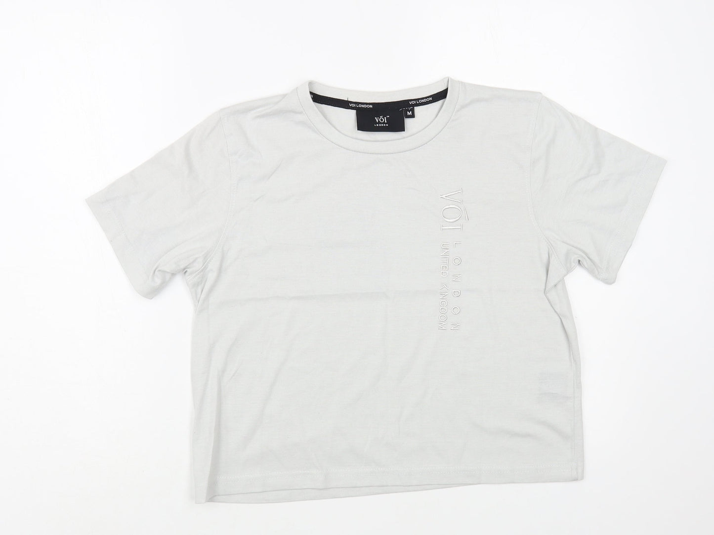 Voi  Womens Grey  Cotton Basic T-Shirt Size M Crew Neck