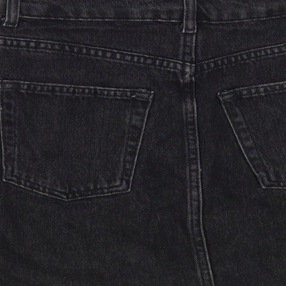 Topshop Womens Black  Cotton Mini Skirt Size 8   Button - Side Stripe