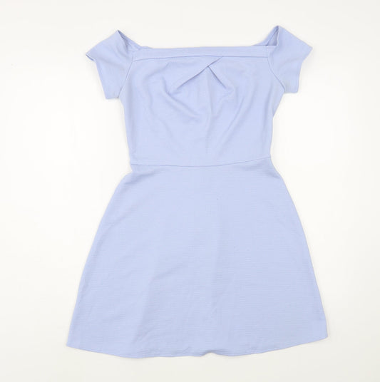 Love Womens Blue  Polyester Fit & Flare  Size S  Off the Shoulder Zip