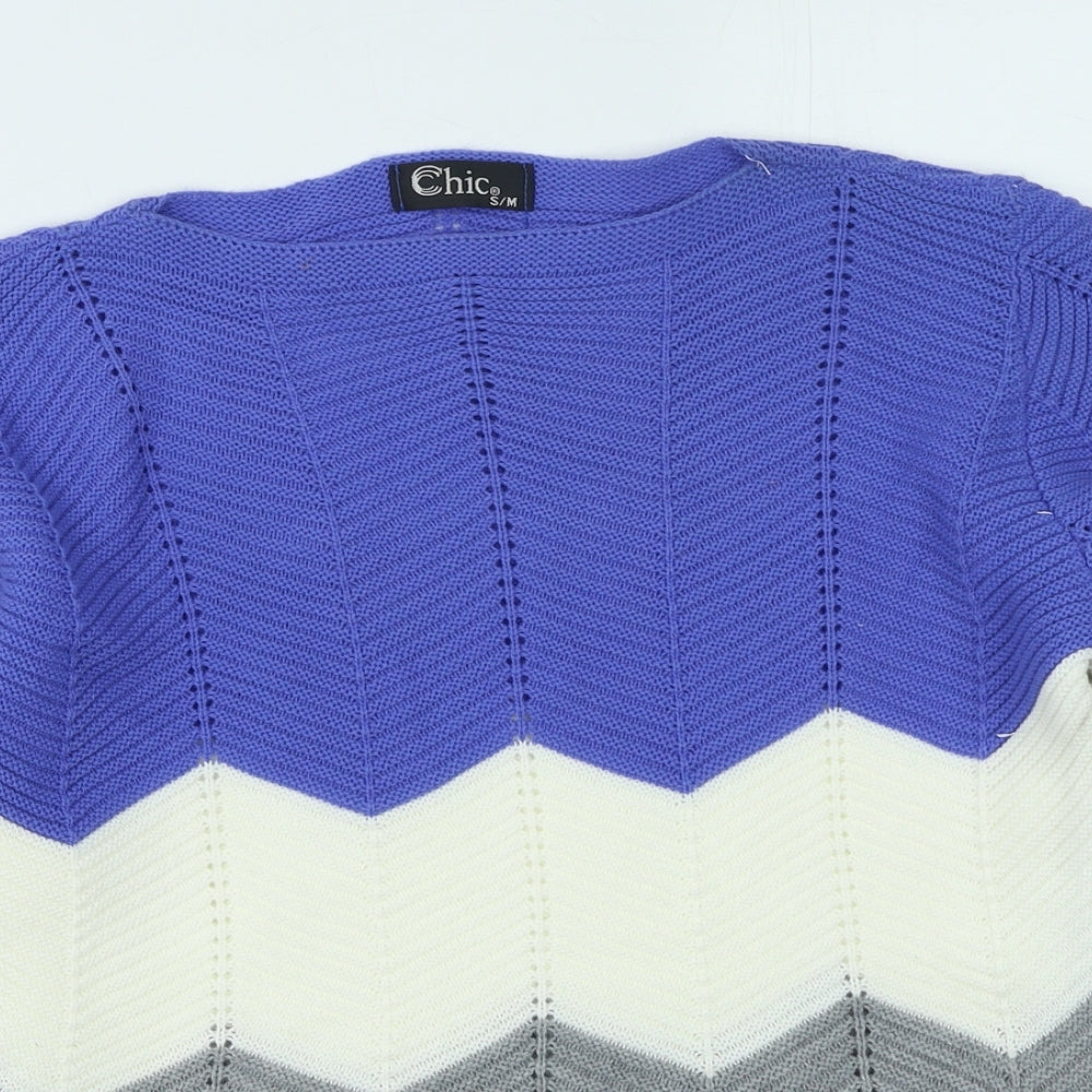 CHIC Womens Multicoloured Round Neck Striped Acrylic Pullover Jumper Size S