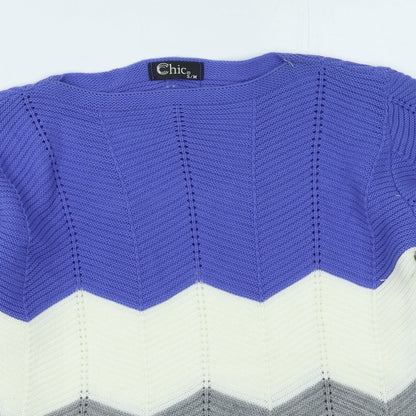 CHIC Womens Multicoloured Round Neck Striped Acrylic Pullover Jumper Size S
