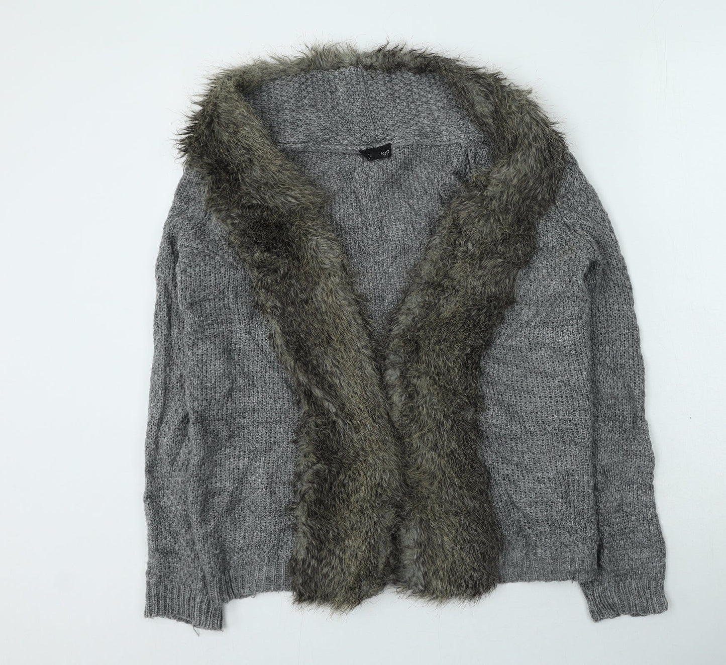 Topshop Womens Grey V-Neck  Acrylic Cardigan Jumper Size 8