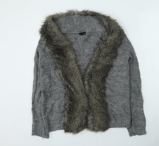 Topshop Womens Grey V-Neck  Acrylic Cardigan Jumper Size 8