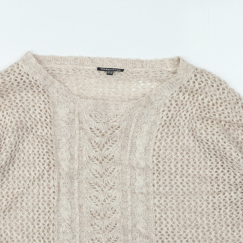 Warehouse Womens Pink Round Neck  Acrylic Pullover Jumper Size 16