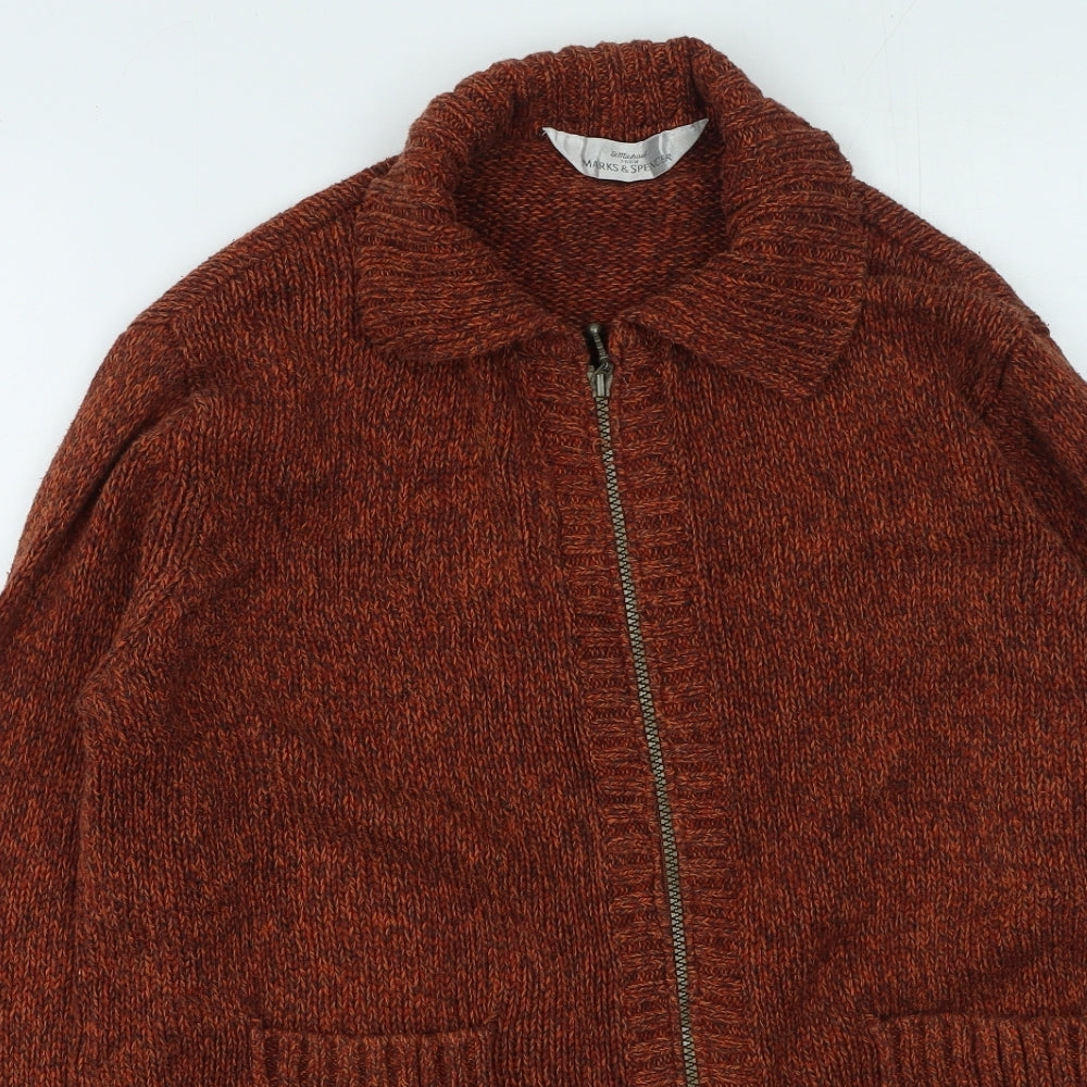 Marks and Spencer Mens Orange Round Neck  Cotton Full Zip Jumper