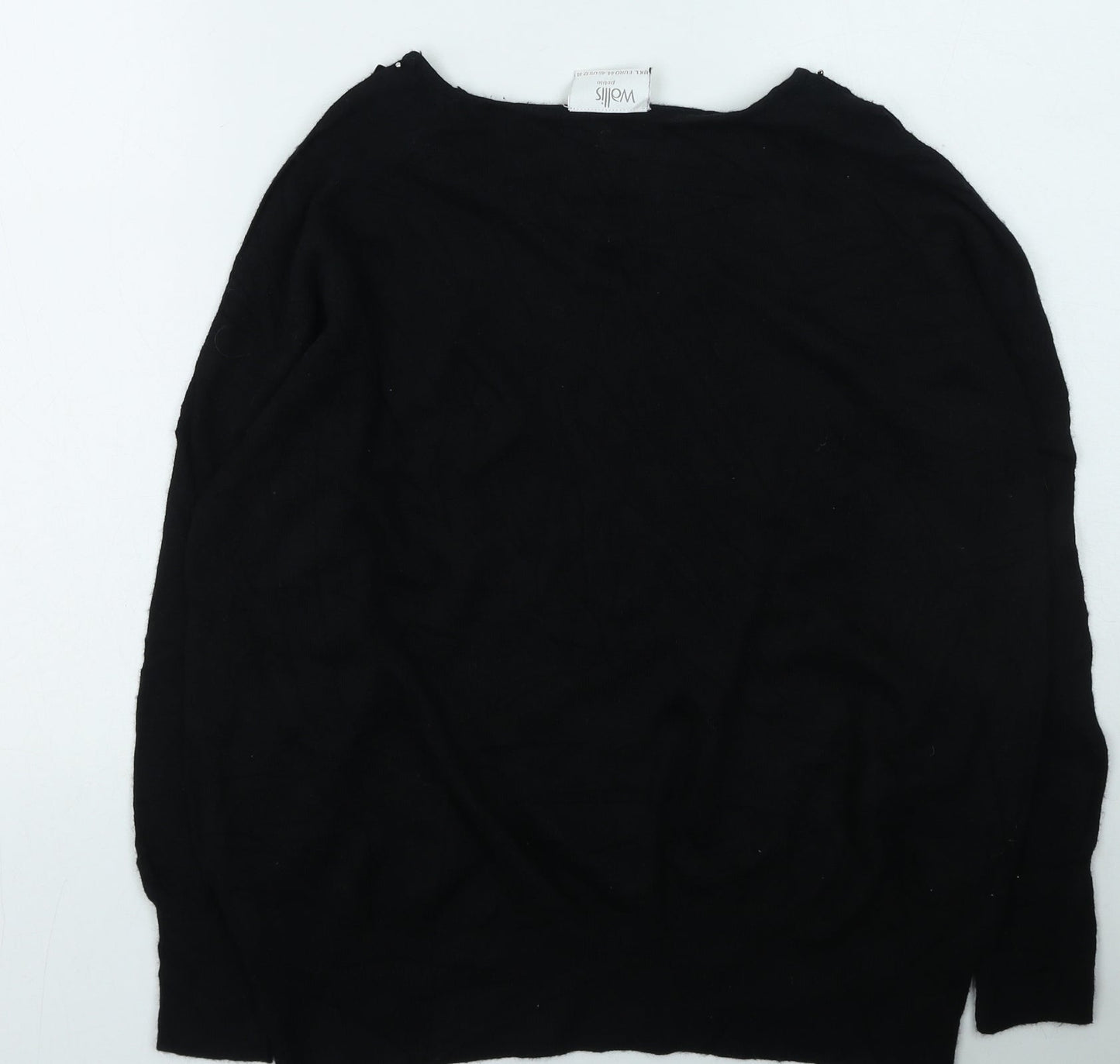 Wallis Womens Black Round Neck  Nylon Pullover Jumper Size L