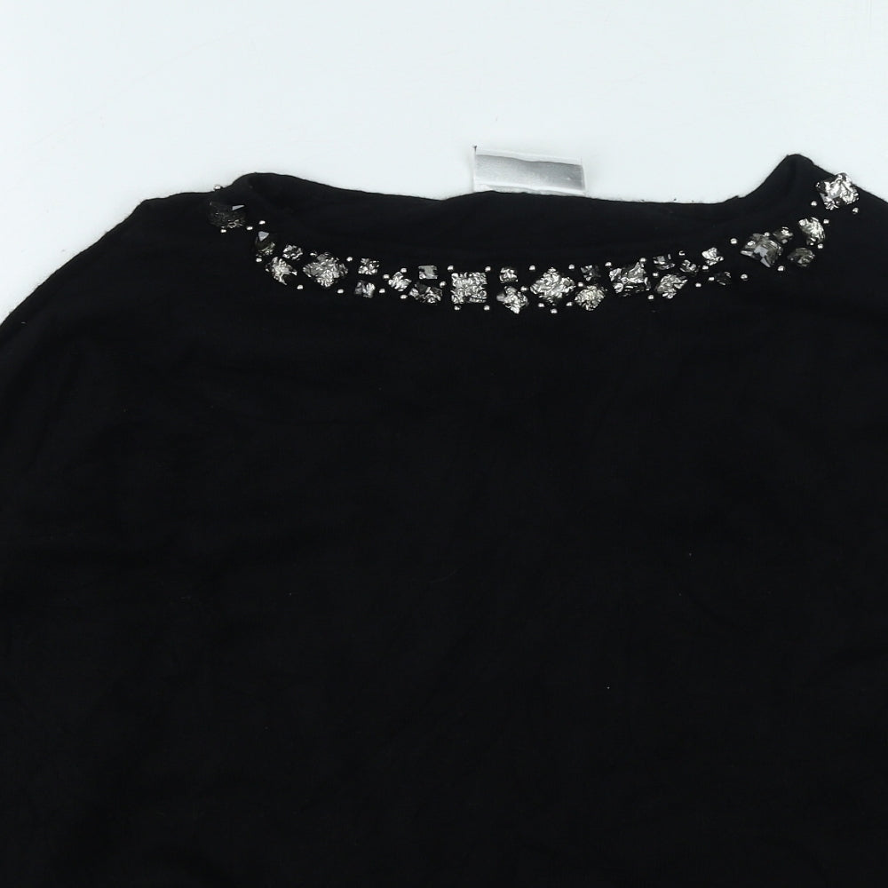Wallis Womens Black Round Neck  Nylon Pullover Jumper Size L