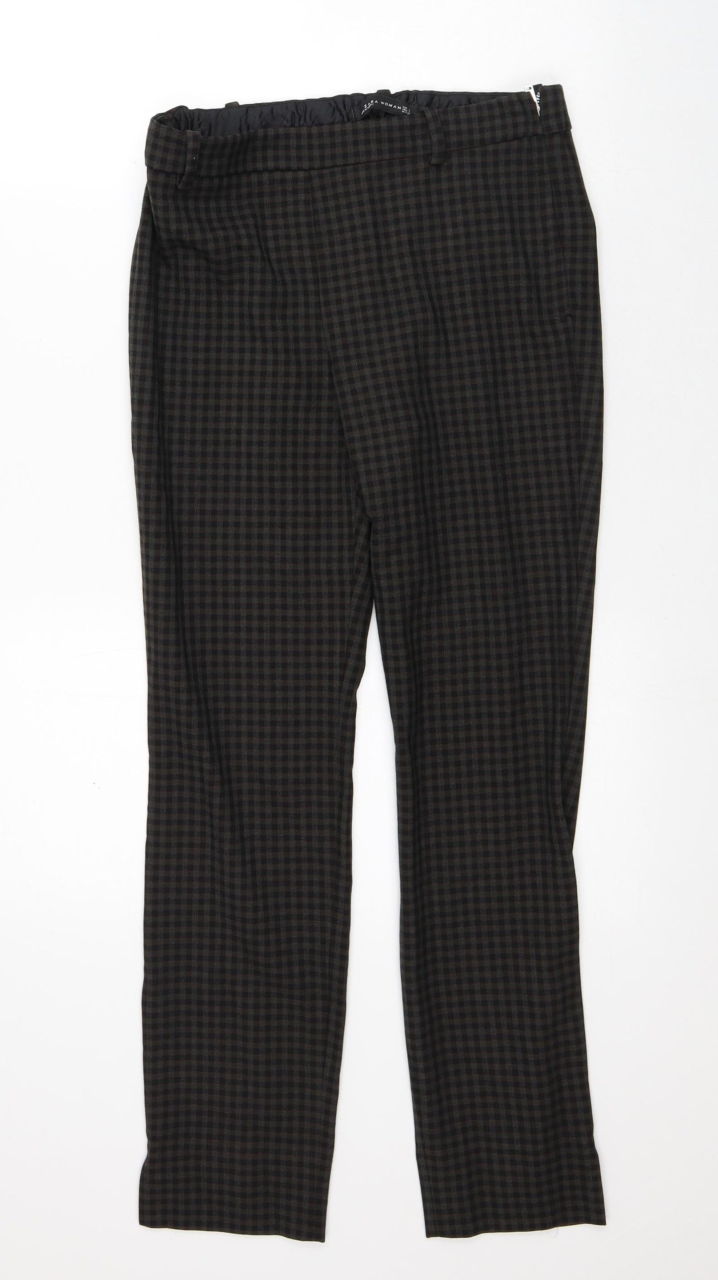 Zara Womens Brown Plaid Polyester Trousers  Size S L28 in Regular