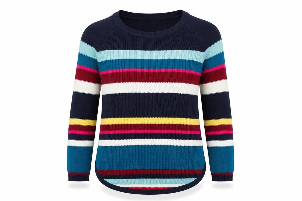 Reitmans Womens Multicoloured Round Neck Striped 100% Cotton Pullover Jumper Size XS