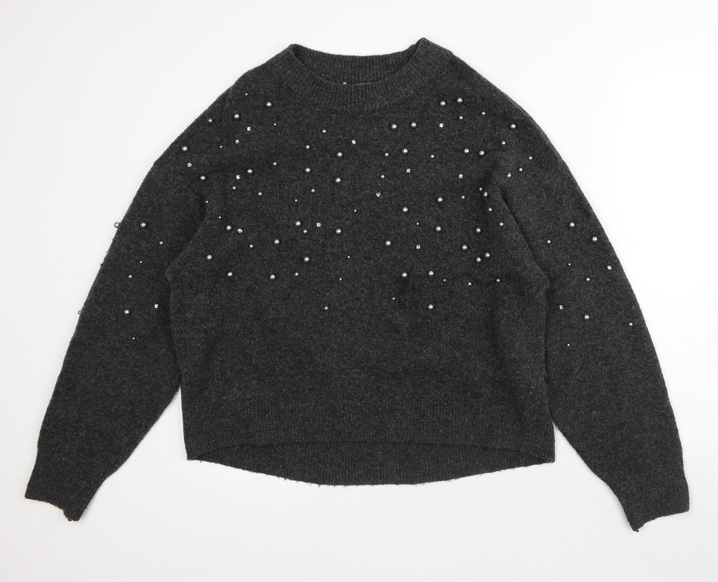 H&M Womens Grey Crew Neck  Acrylic Pullover Jumper Size S