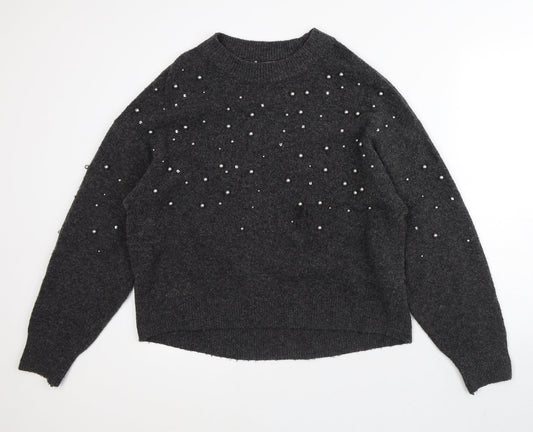 H&M Womens Grey Crew Neck  Acrylic Pullover Jumper Size S