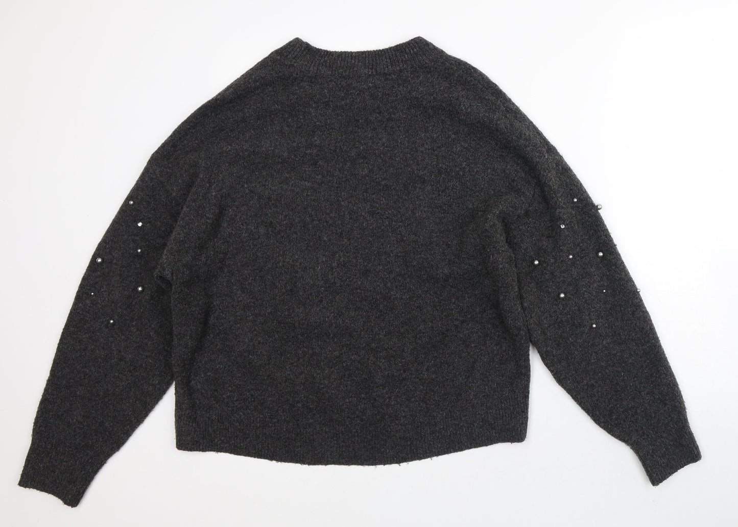 H&M Womens Grey Crew Neck  Acrylic Pullover Jumper Size S