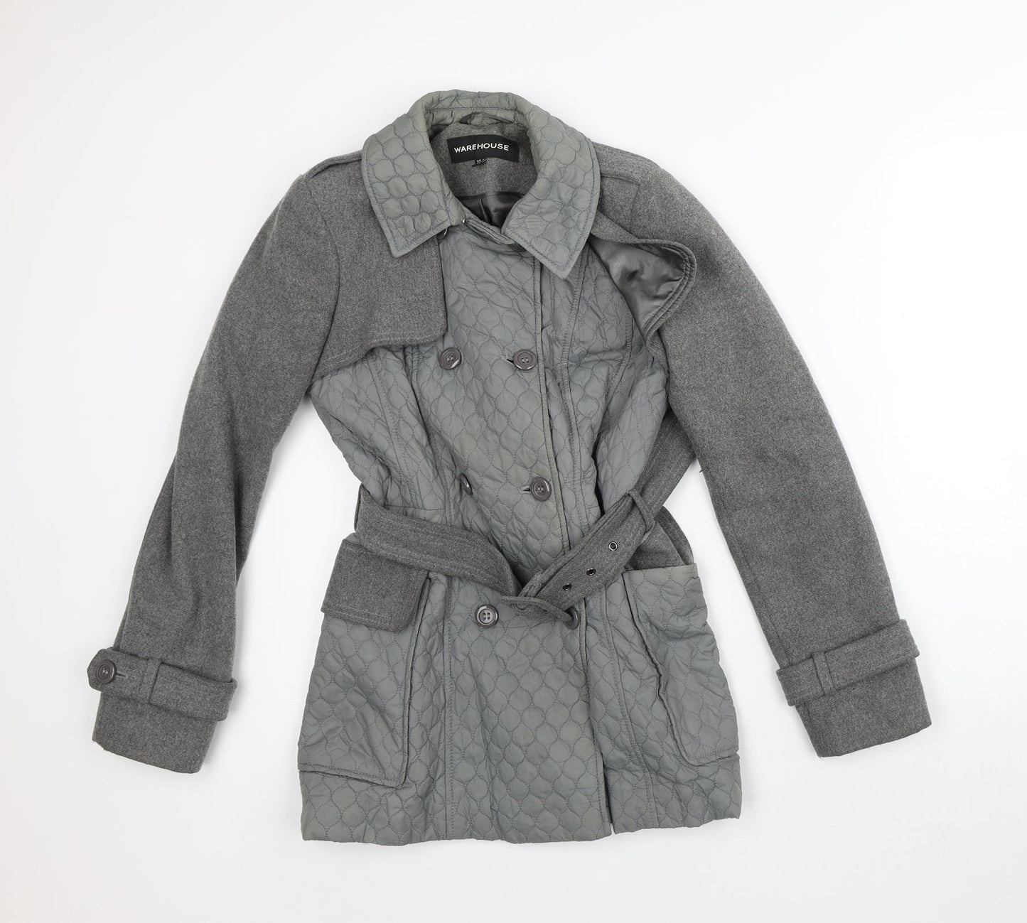Warehouse Womens Grey   Quilted Coat Size 8