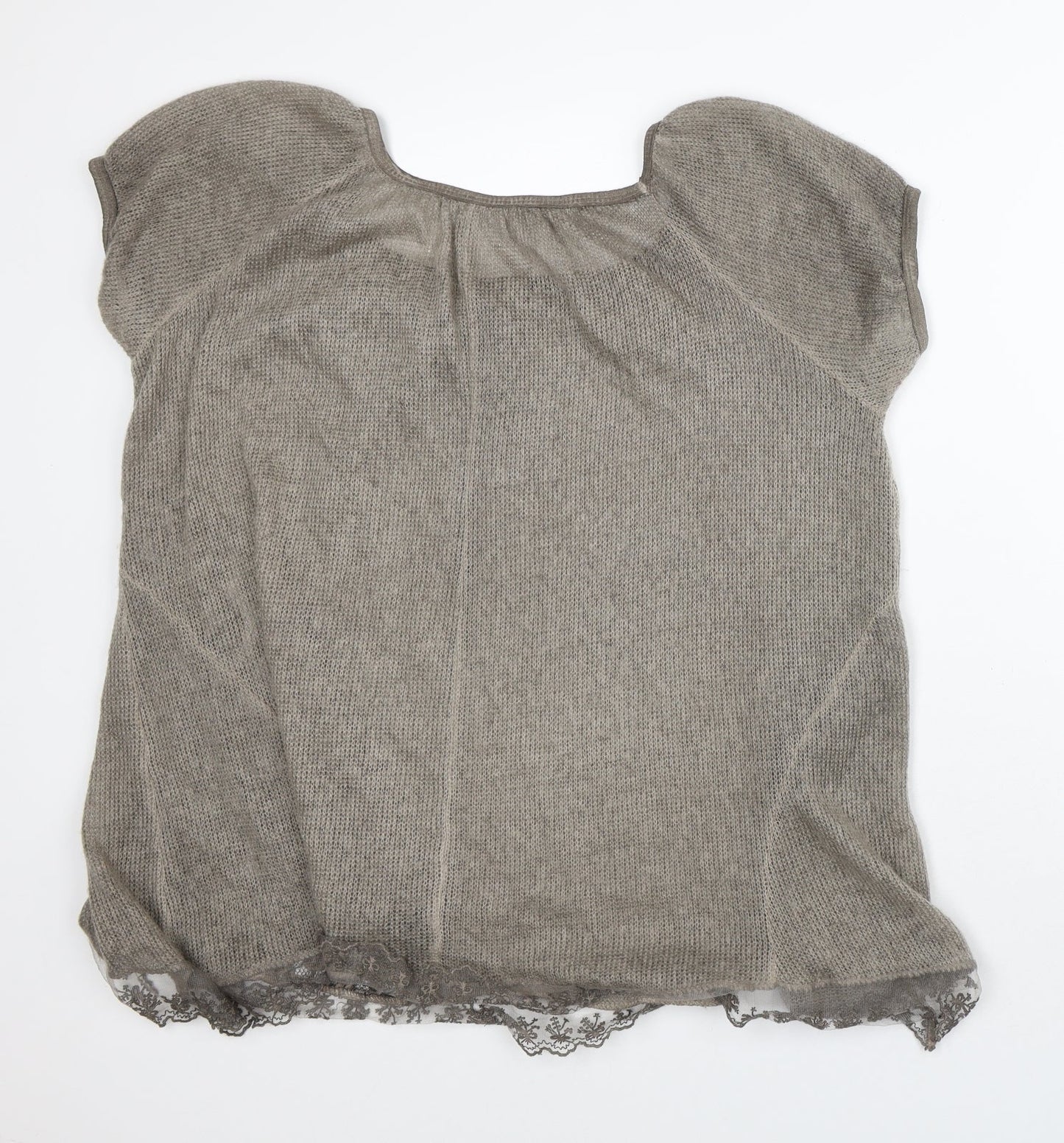Preworn Womens Brown  Polyester Tunic T-Shirt Size L Round Neck - Lace Trim
