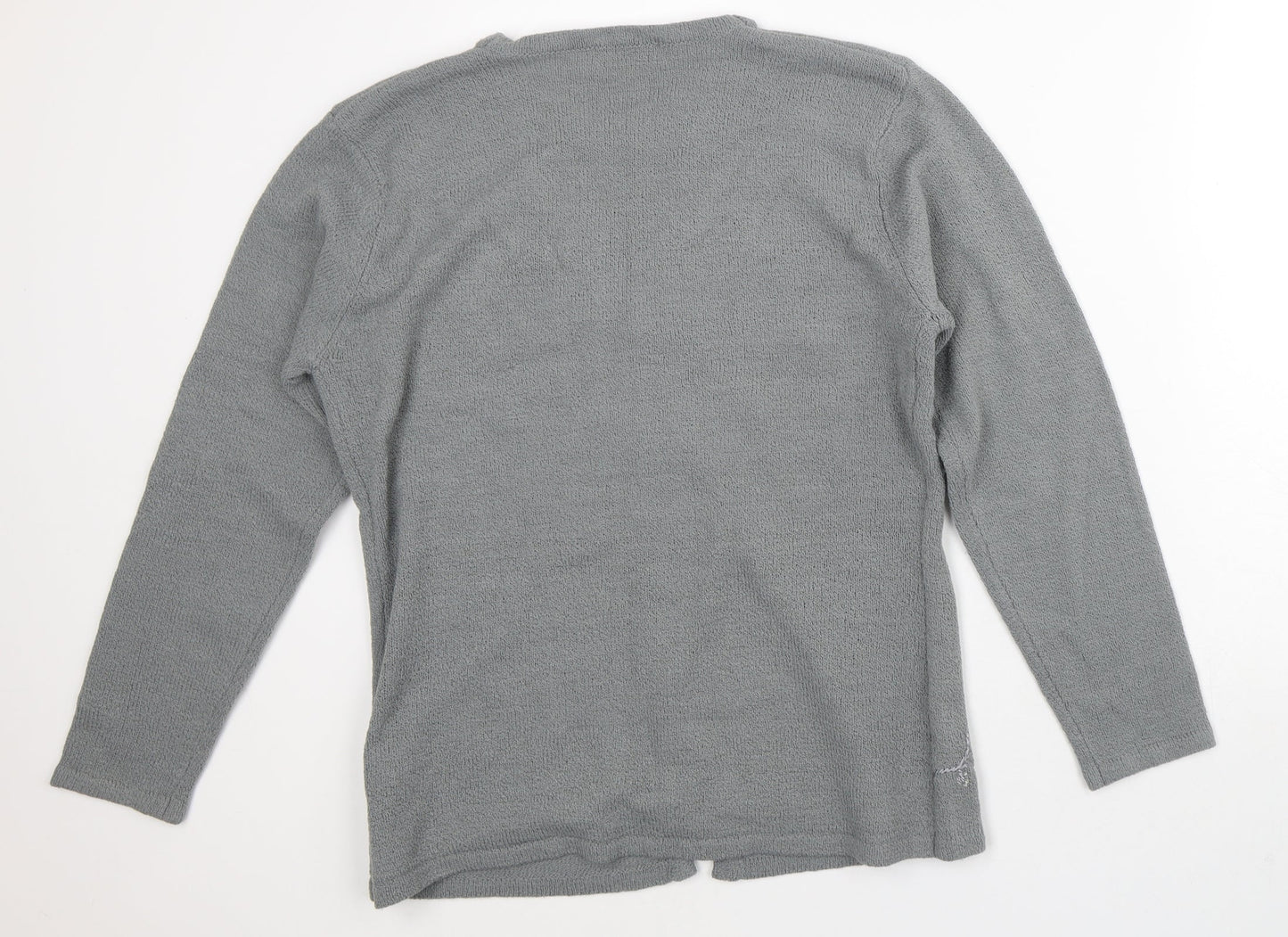 Bonmarché Womens Grey Round Neck Geometric Polyester Cardigan Jumper Size M   - Two Layers