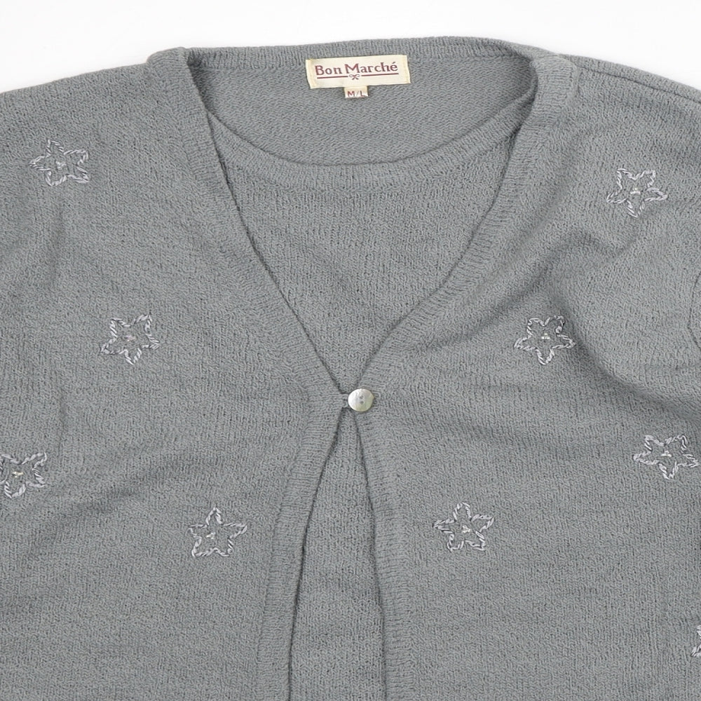 Bonmarché Womens Grey Round Neck Geometric Polyester Cardigan Jumper Size M   - Two Layers