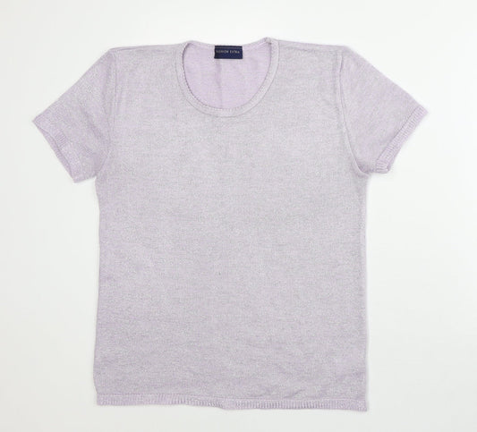 Fashion Extra Womens Purple  Acrylic Basic T-Shirt Size 12 Round Neck