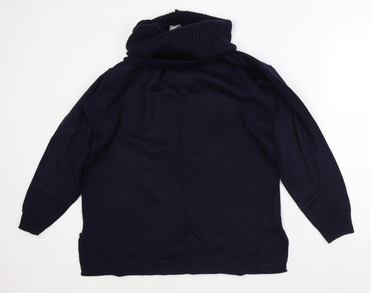 Classic Womens Blue Roll Neck  Acrylic Pullover Jumper Size 14