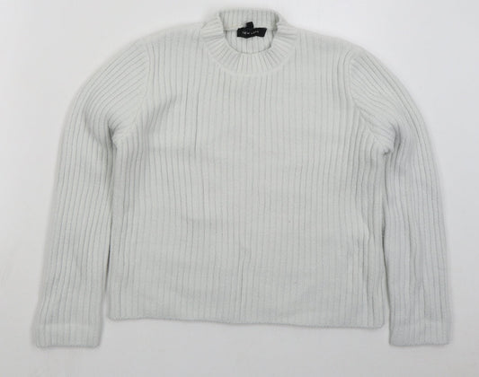New Look Womens White Crew Neck  Nylon Pullover Jumper Size 10