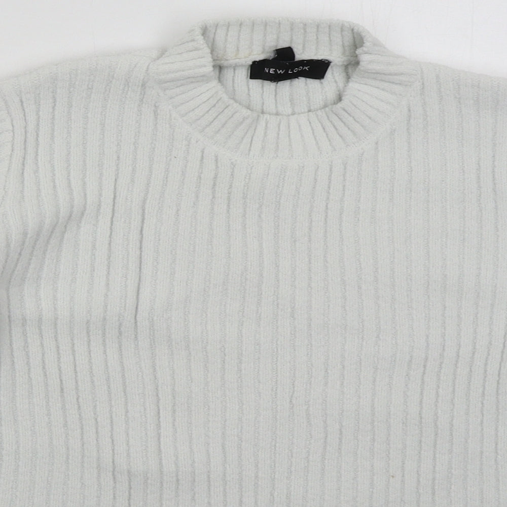 New Look Womens White Crew Neck  Nylon Pullover Jumper Size 10