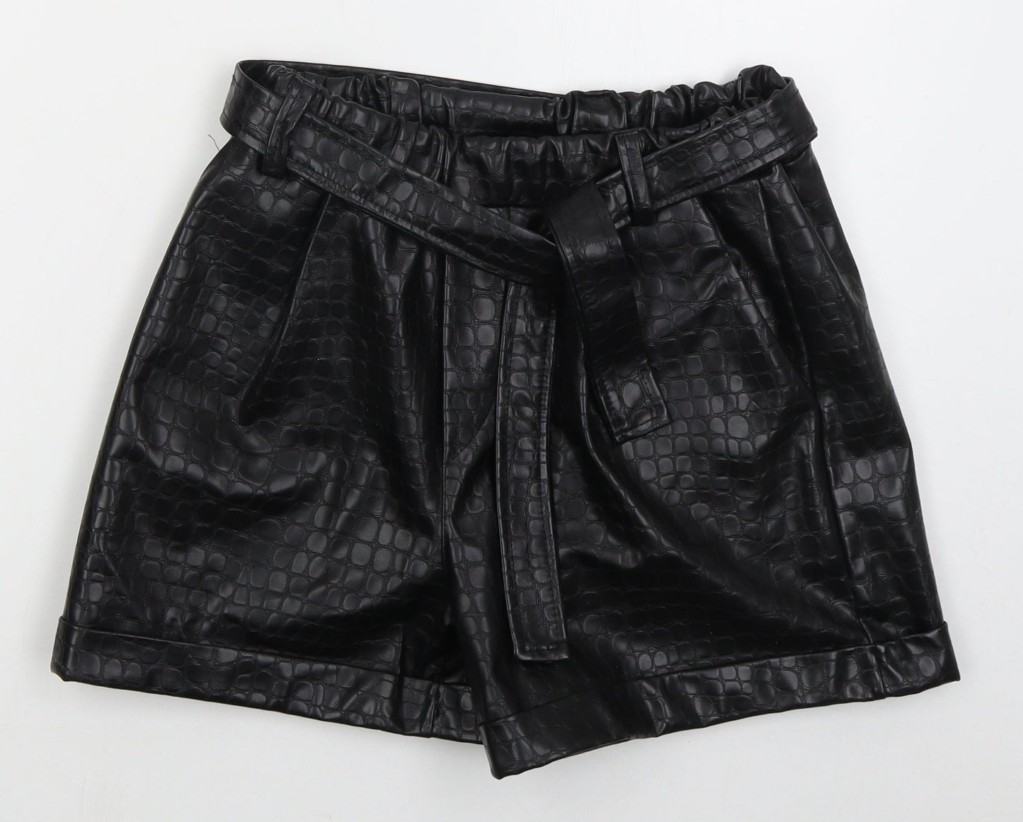 Preworn Womens Black Animal Print Polyurethane Hot Pants Shorts Size 28 in L3 in Regular