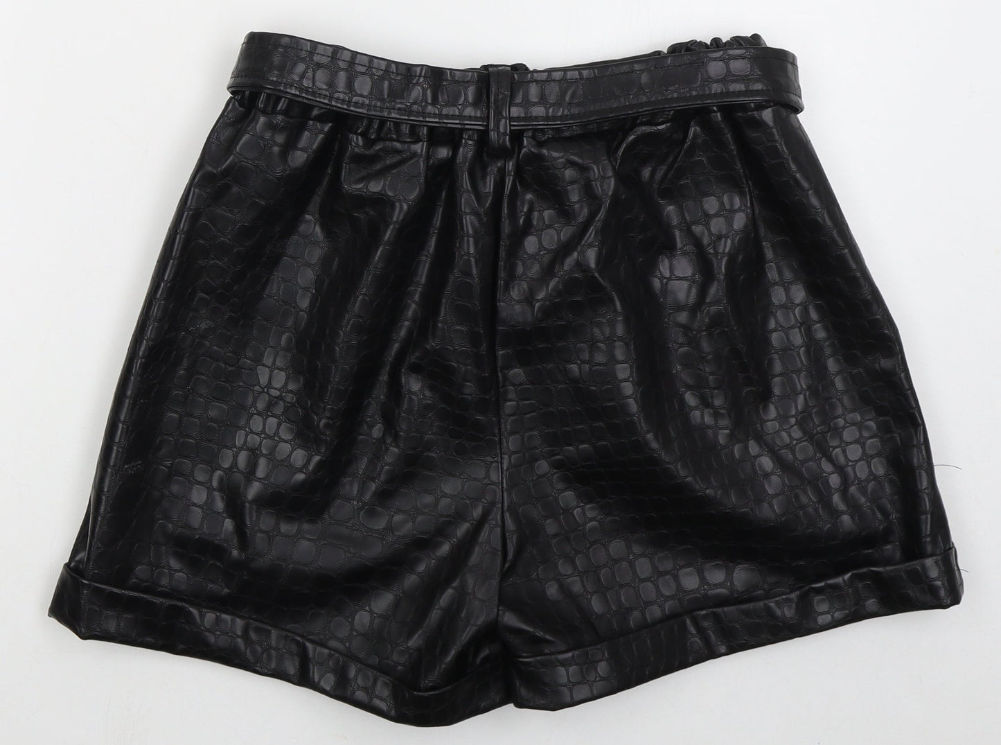 Preworn Womens Black Animal Print Polyurethane Hot Pants Shorts Size 28 in L3 in Regular
