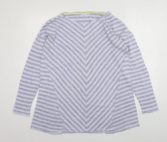 Retrology Womens Blue Round Neck Striped Rayon Pullover Jumper Size L