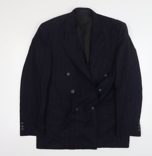 George Mens Blue Striped Polyester Jacket Suit Jacket Size 42