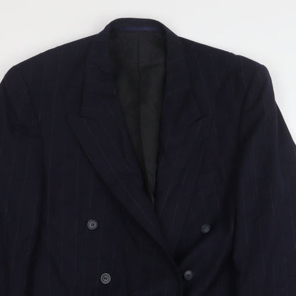 George Mens Blue Striped Polyester Jacket Suit Jacket Size 42