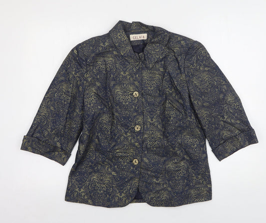 Celaia Womens Blue Paisley Cotton Jacket Suit Jacket Size 12