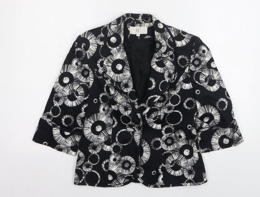 Country Club  Womens Black Geometric Cotton Jacket Blazer Size 10