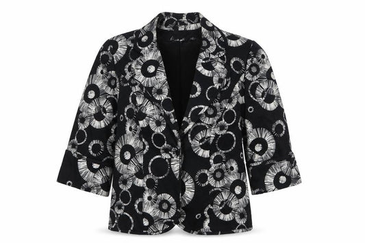 Country Club  Womens Black Geometric Cotton Jacket Blazer Size 10