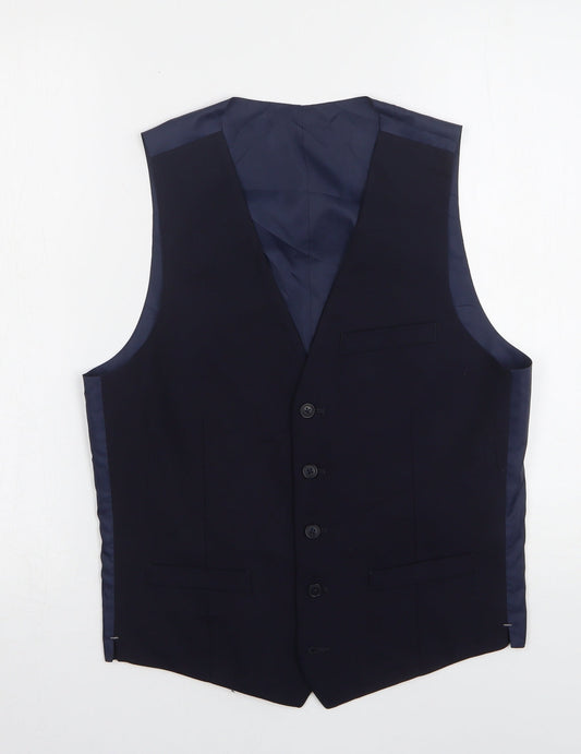Marks and Spencer Mens Blue  Wool Jacket Suit Waistcoat Size S
