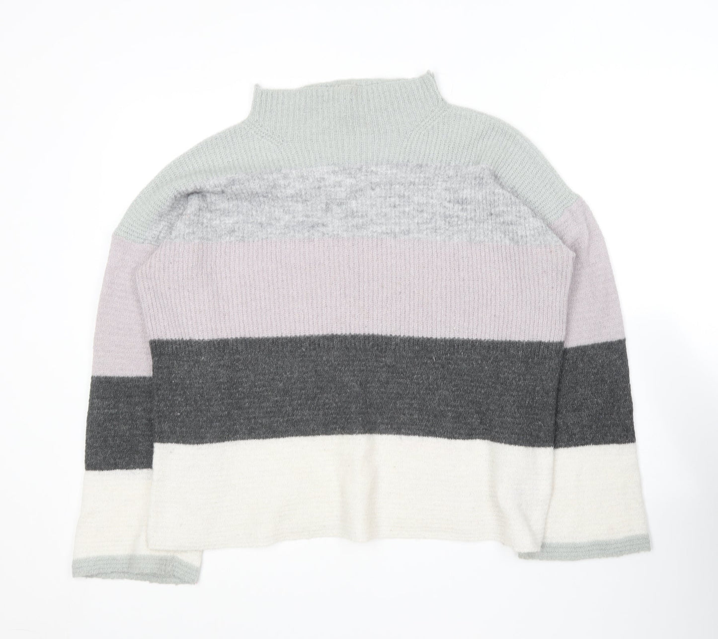 NEXT Womens Grey Crew Neck Striped Acrylic Pullover Jumper Size 12