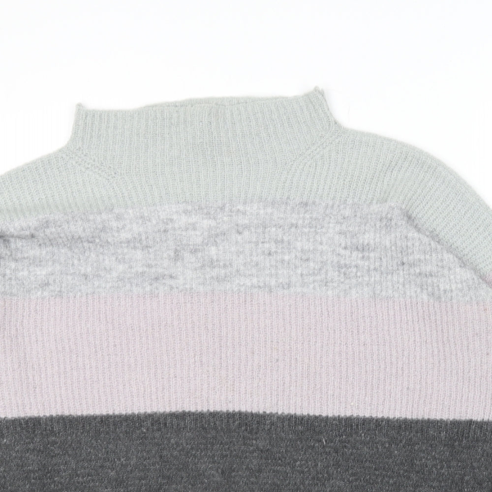 NEXT Womens Grey Crew Neck Striped Acrylic Pullover Jumper Size 12