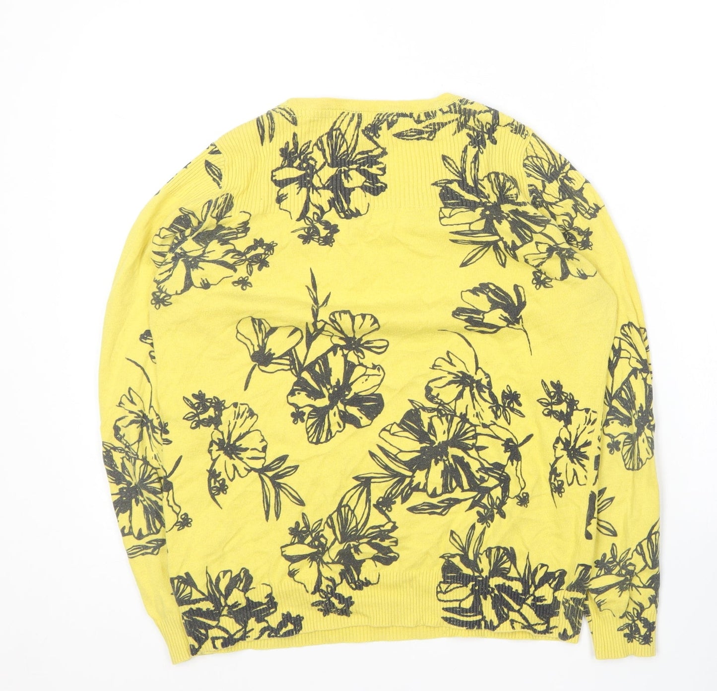 Pep&Co  Womens Yellow Round Neck Floral Cotton Pullover Jumper Size 12