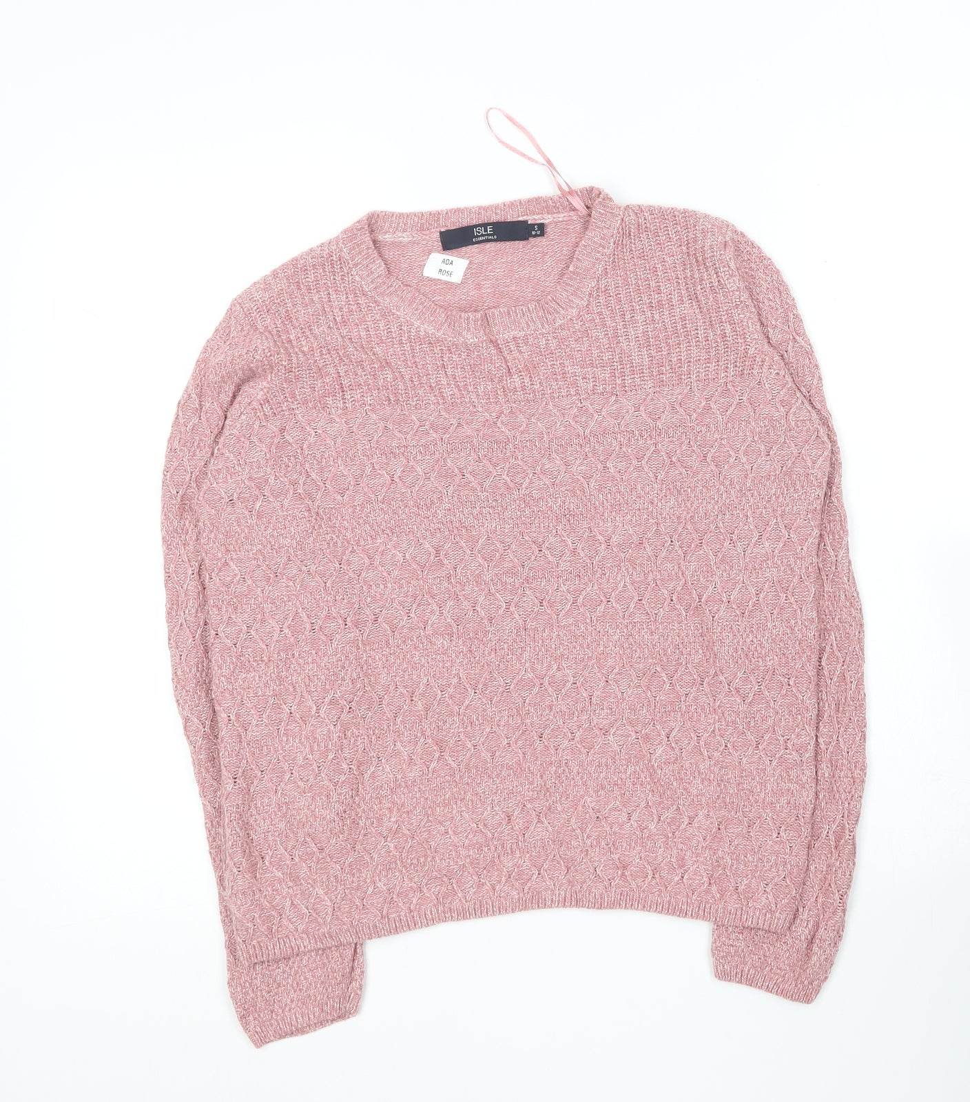 Isle Essentials  Womens Pink Round Neck  Acrylic Pullover Jumper Size 10