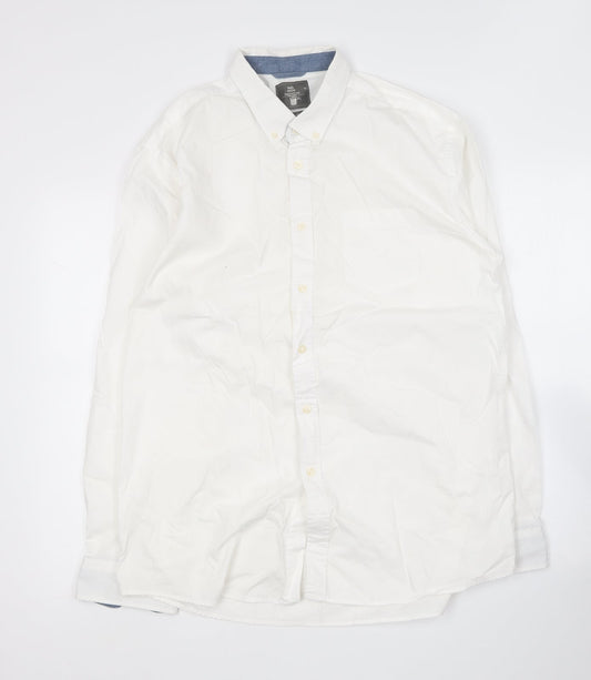 Mo casual Mens White  Cotton  Button-Up Size XL V-Neck