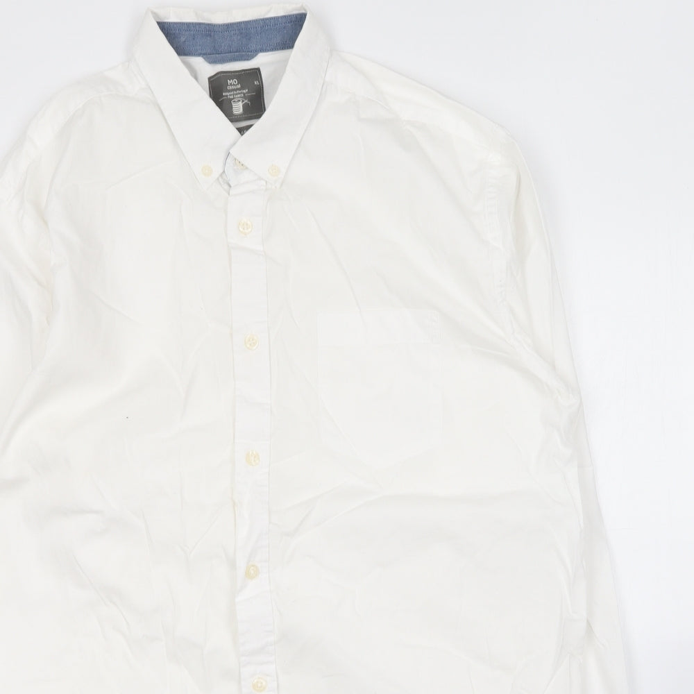 Mo casual Mens White  Cotton  Button-Up Size XL V-Neck