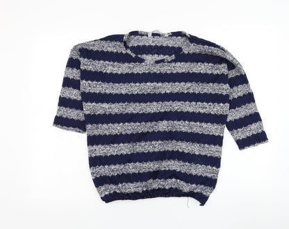 Red Herring Womens Blue Round Neck Striped Polyester Pullover Jumper Size 12